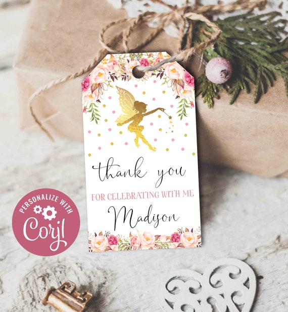 Fairy Favor Tag Floral Fairy Birthday Favor Tag Rustic Floral Fairy Party Magical Floral Fairy Thank You Tag Instant Editable File Corjl N1 Il_570xn
