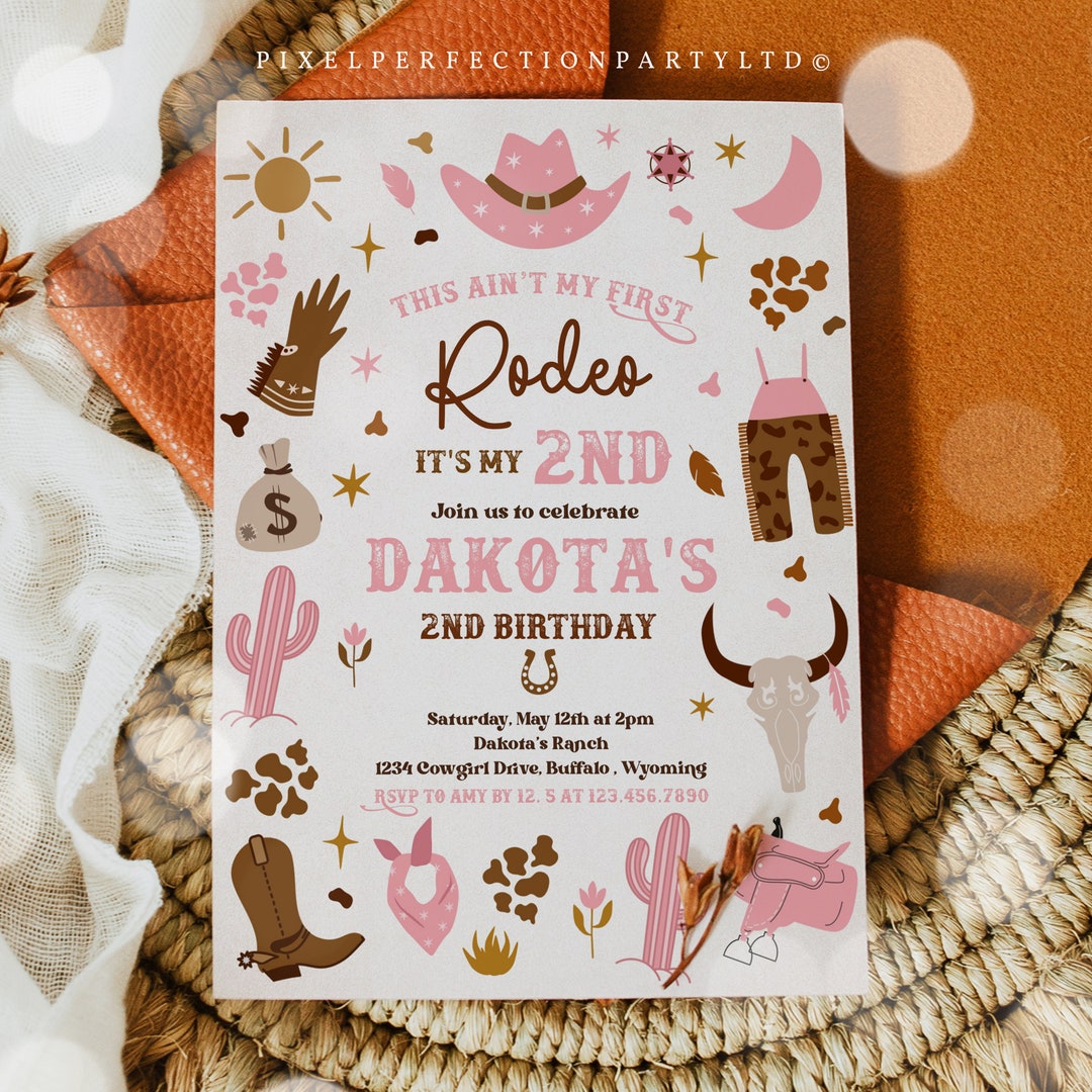 Editable Second Rodeo Cowgirl Birthday Party Invitation Pink Wild West ...