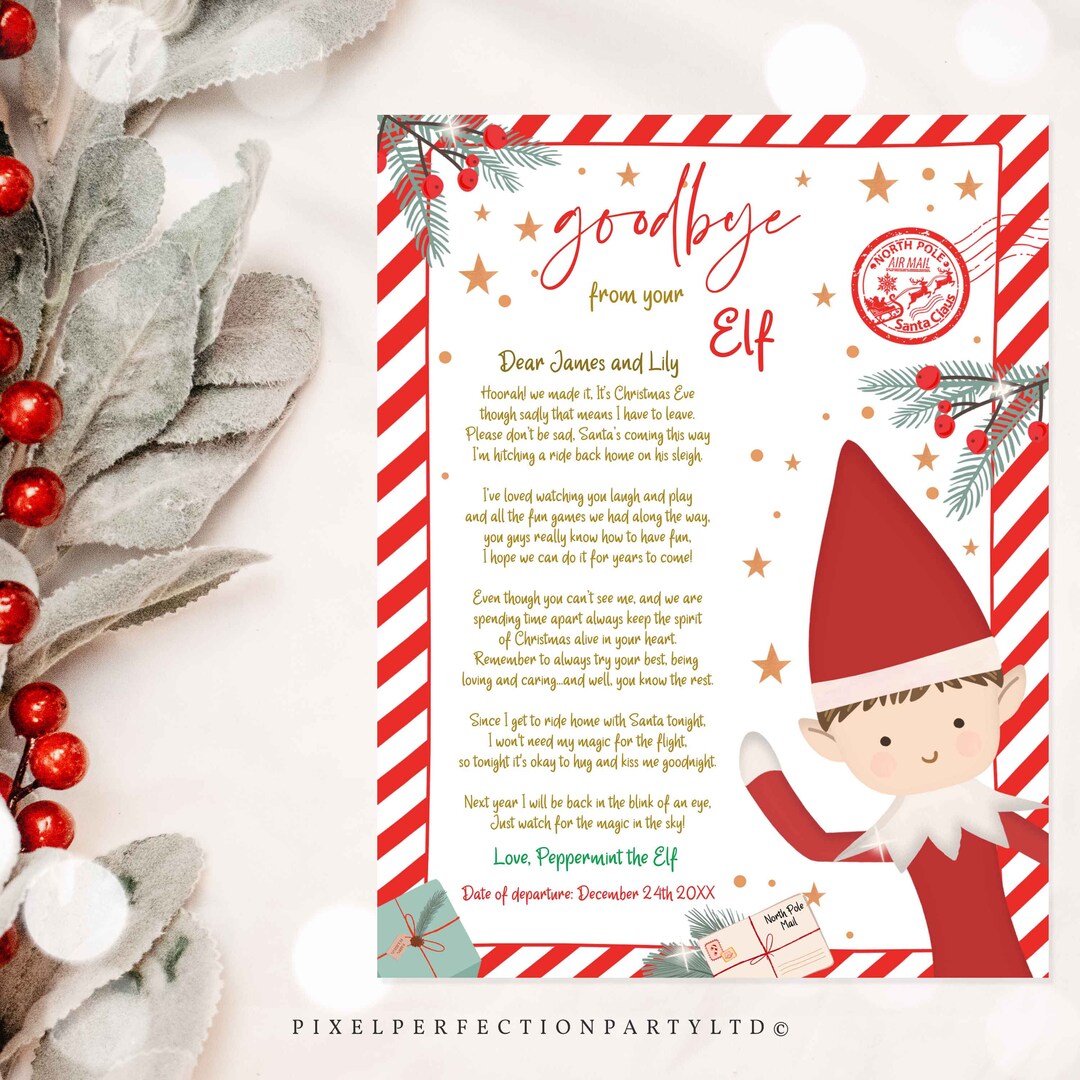 Editable Elf Goodbye Letter Elf Departure Letter Elf Farewell