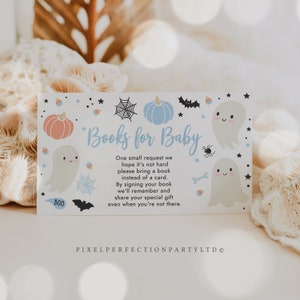 Editable Little Boo Baby Shower Book Request Ticket Halloween Boy Ghost Baby Shower A Little Boo Is Almost Due Shower Instant Download VY