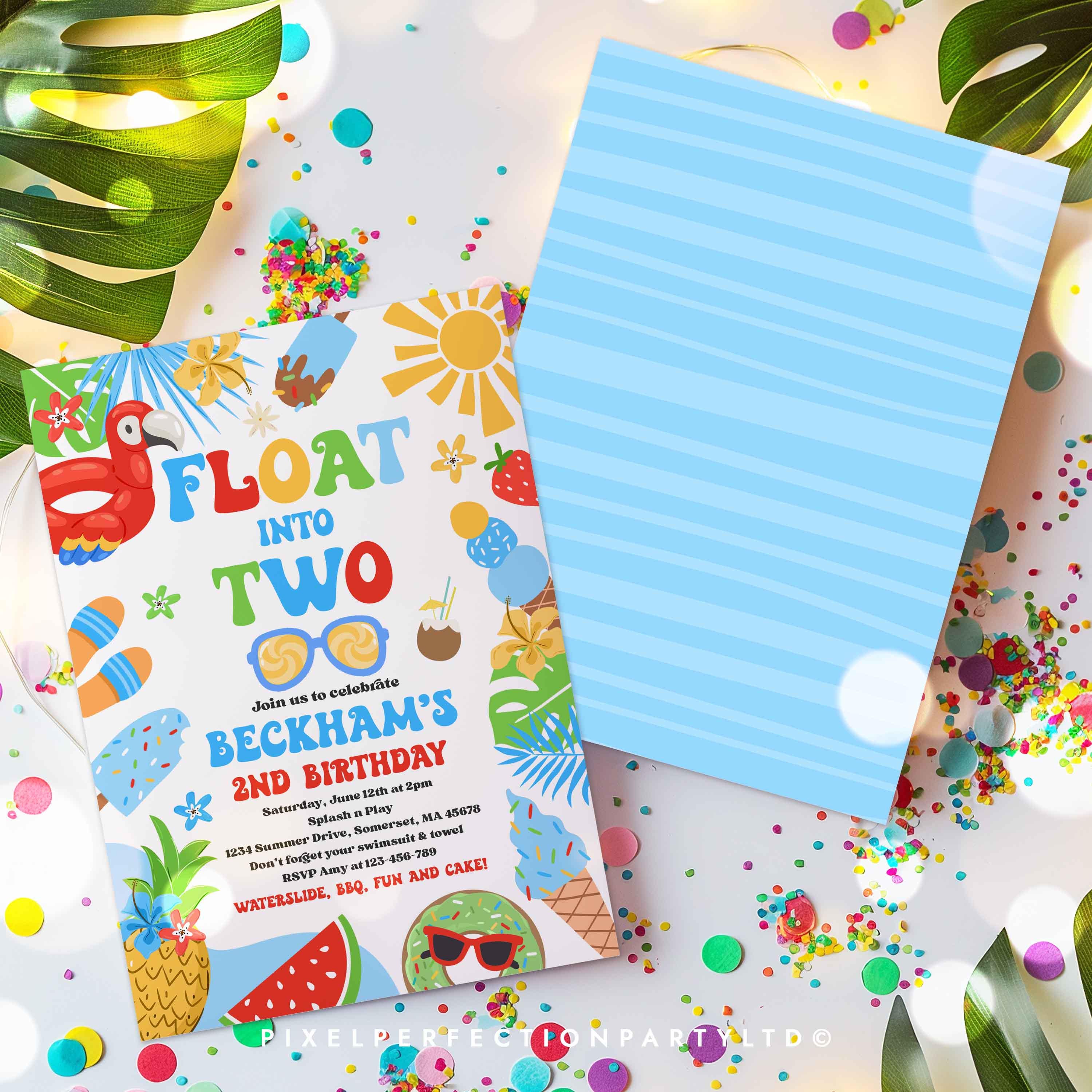 Floating Invite Editable Float Into Two 2nd Birthday Pool Party Invitation Tropical ...