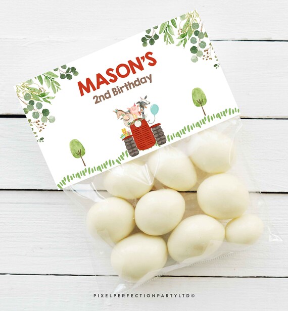 Editable Farm Birthday Treat Bag Toppers Red Tractor Farmyard Animals Favors Farm Tractor Petting Zoo Birthday Party Instant Download KJ Il_570xn