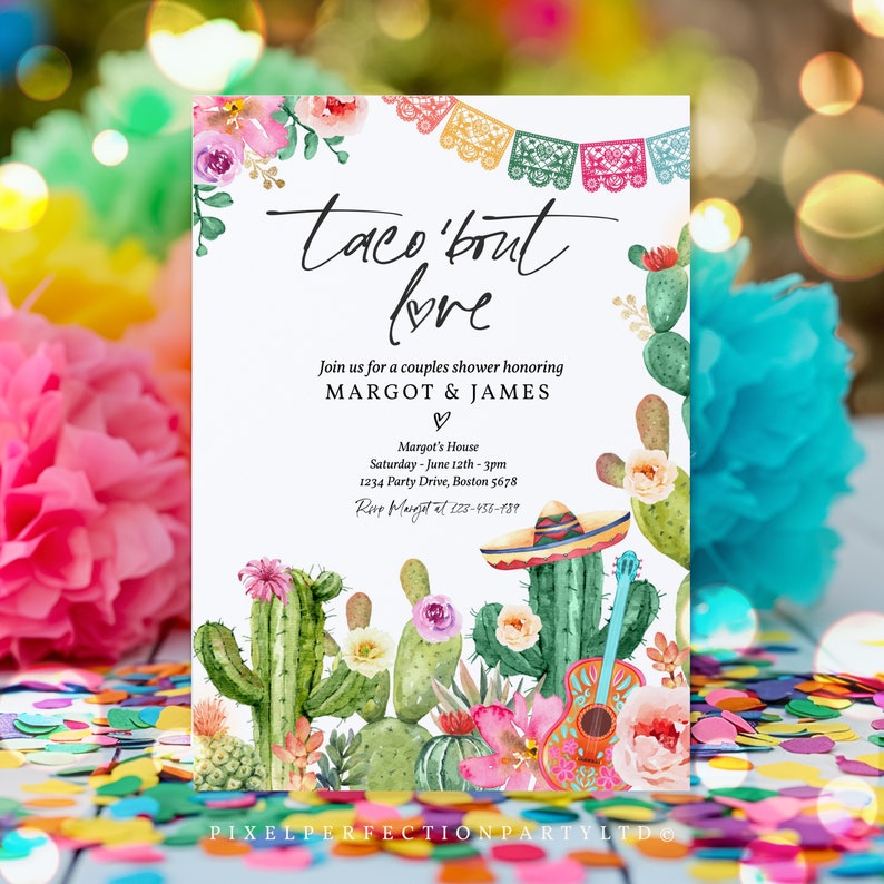 Editable Taco 'Bout Love Fiesta Couples Shower Invitation Taco 'Bout Love Engagement Party Mexican Engagement Fiesta Instant Download GE image 2