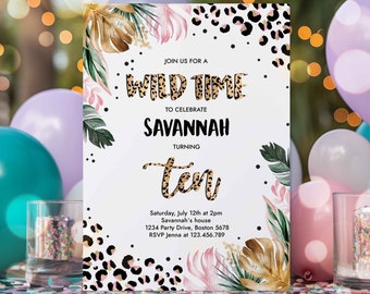 Editable Leopard Print 10th Birthday Party Invitation Wild 10th Birthday Invitation Leopard Print Jungle 10th Birthday Party Download GY