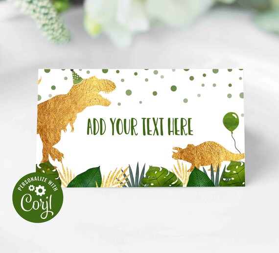 Dinosaur Buffet Food Card Dinosaur Party Place Cards Editable Jungle Green Gold Dinosaur Tent Card Jungle Dinosaur Party Instant Download 15 Il_570xn