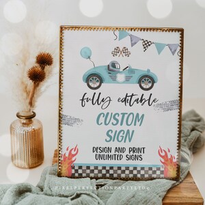 Fully Editable Race Car Custom Sign Growing Up Two Fast Race Car 2nd Birthday Party Sign Race Car 2nd Birthday Party Instant Download E5