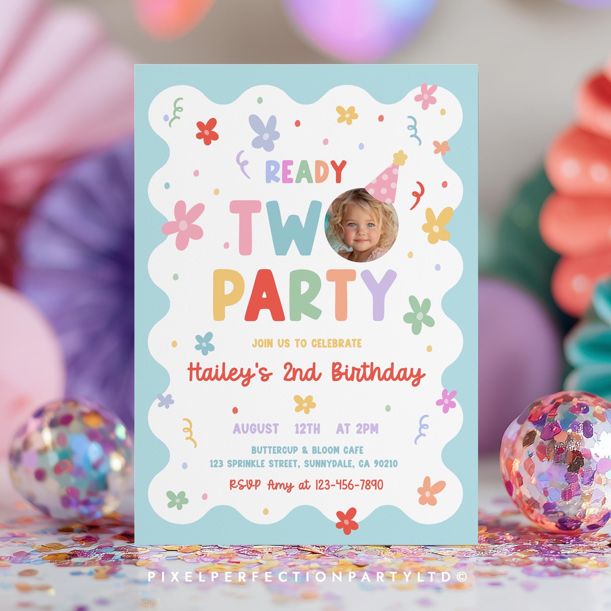 Editable Ready Two Party 2nd Birthday Party Invitation Colorful Girl ...