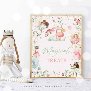 Fairy Birthday Party Magical Treats Table Sign Whimsical Enchanted Magical Floral Fairy Princess Party Decorations Instant Download FT