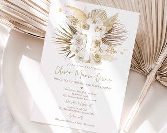 Editable Pampas Grass Baptism Invitation Bohemian Baptism Invitation Boho Baptism Christening 1st Communion Invitation Instant Download P6