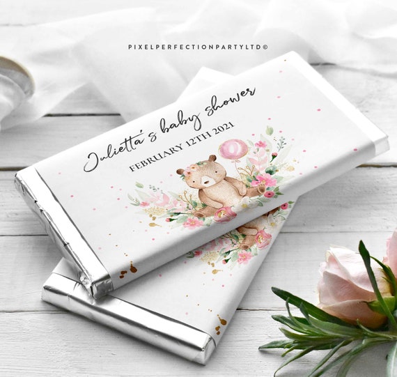 Editable Teddy Bear Girl Baby Shower Candy Bar Wrapper Pink Floral Girl Teddy Bear Baby Shower Favors Girl Bear Decor Instant Download TB Il_570xn