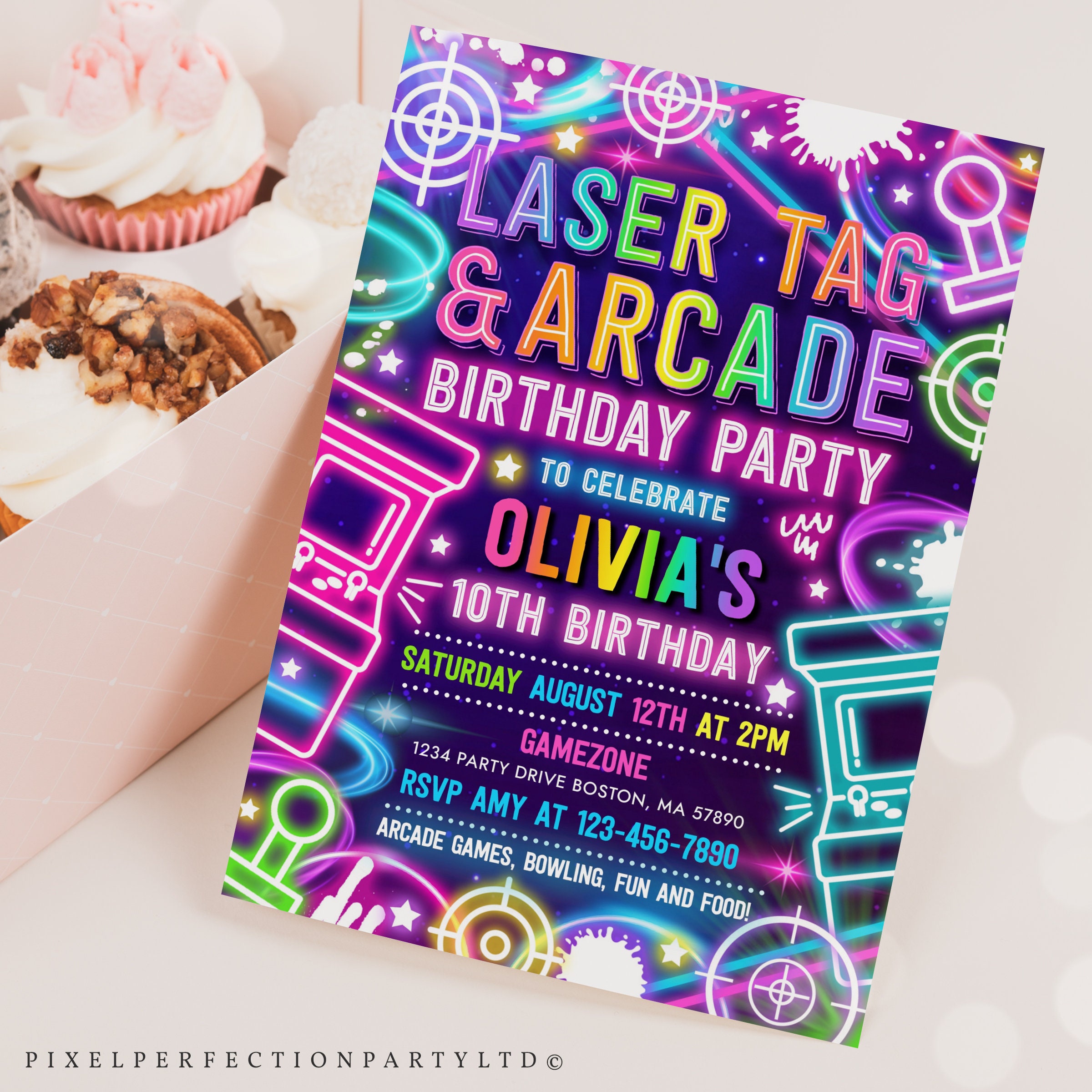 Editable Laser Tag Arcade Birthday Party Invitation Neon Glow - Etsy