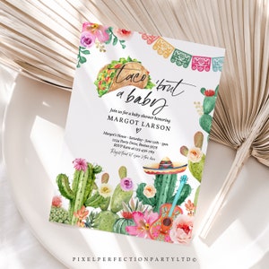 Editable Taco 'Bout A Baby Invitation Taco Baby Shower Invitation Taco Baby Shower Fiesta Cactus Baby Shower Instant Download GE