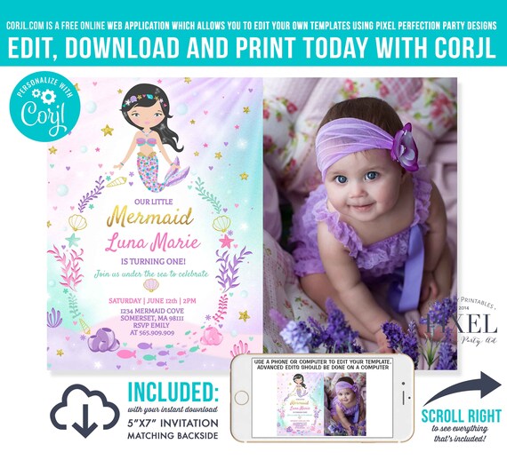 Mermaid Birthday Invitation Mermaid Birthday Party Invitation Whimsical Mermaid Under The Sea Party Instant Download Editable PDF File 7F Il_570xn