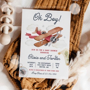 Editable Airplane Baby Shower Invitation Up Up and Away Airplane Baby Shower Vintage Travel Adventure Baby Shower Instant Download 97Y