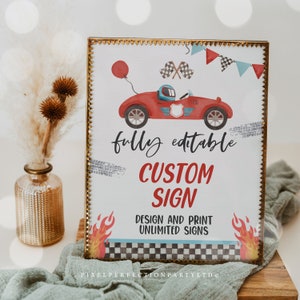 Fully Editable Race Car Custom Sign Growing Up Two Fast Race Car 2nd Birthday Party Sign Red Race Car Birthday Party Instant Download VR