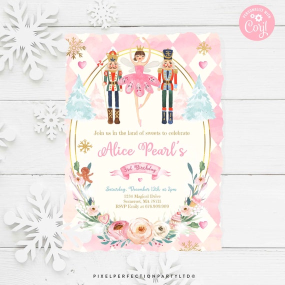 Editable Nutcracker Birthday Invitation Sugar Plum Fairy Birthday Invitation Nutcracker Ballet Christmas Party Instant Download Editable NC Il_570xn
