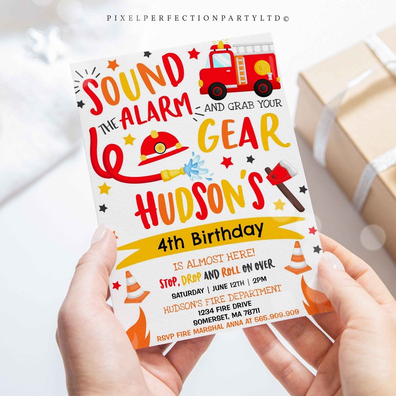 Firetruck Invitation Firetruck Birthday Invitation Firefighter Birthday Invite Fireman Birthday Invitation Instant Editable File Corjl X4 image 3