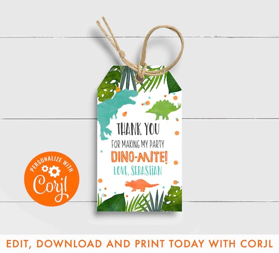 Dinosaur Favor Tag Dinosaur Party Favor Tag T-Rex Party Favor Tags Dinosaur Thank You Party Favor Tags Instant Editable File Corjl 15 Il_570xn