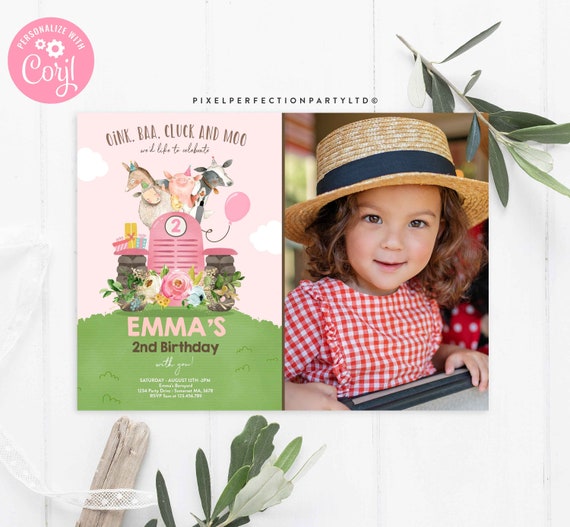 Editable Farm Birthday Invitation Girl Floral Farm Animals Birthday Invitation Farm Barnyard Birthday Party Petting Zoo Instant Download BY Il_570xn