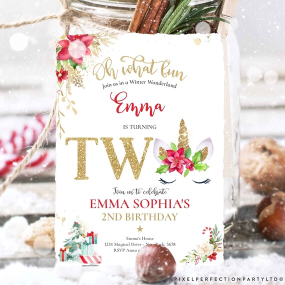 Editable Unicorn Winter Wonderland Birthday Invitation Christmas Unicorn 2nd Birthday Party Magical Unicorn Party Download Editable UJW Il_570xn