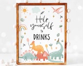 Dinosaur Help Yourself to Drinks Birthday Party Sign Drink Sign Pastel Dinosaur Jurassic T-Rex Sign Dinosaur Party Decor Instant Download DJ Il_170x135