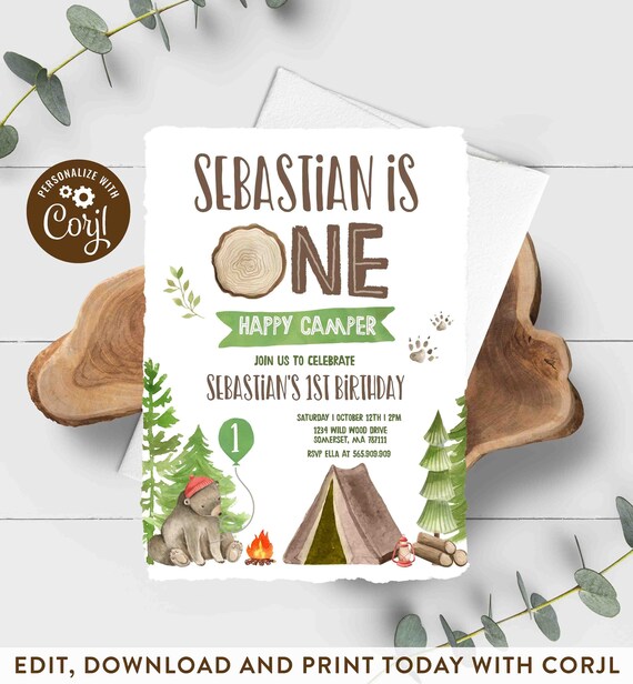 One Happy Camper Birthday Invitation Camping 1st Birthday Invitation Little Camper Birthday Party Instant Download Editable File 37 Il_570xn