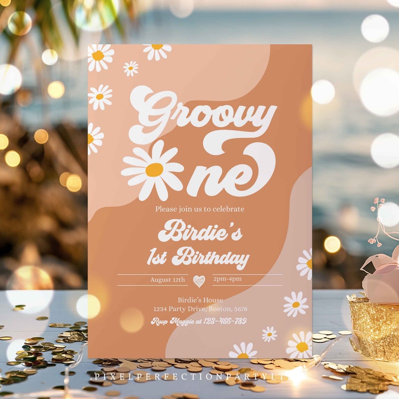 Editable Groovy One 1st Birthday Party Invitation Boho Retro Groovy ...