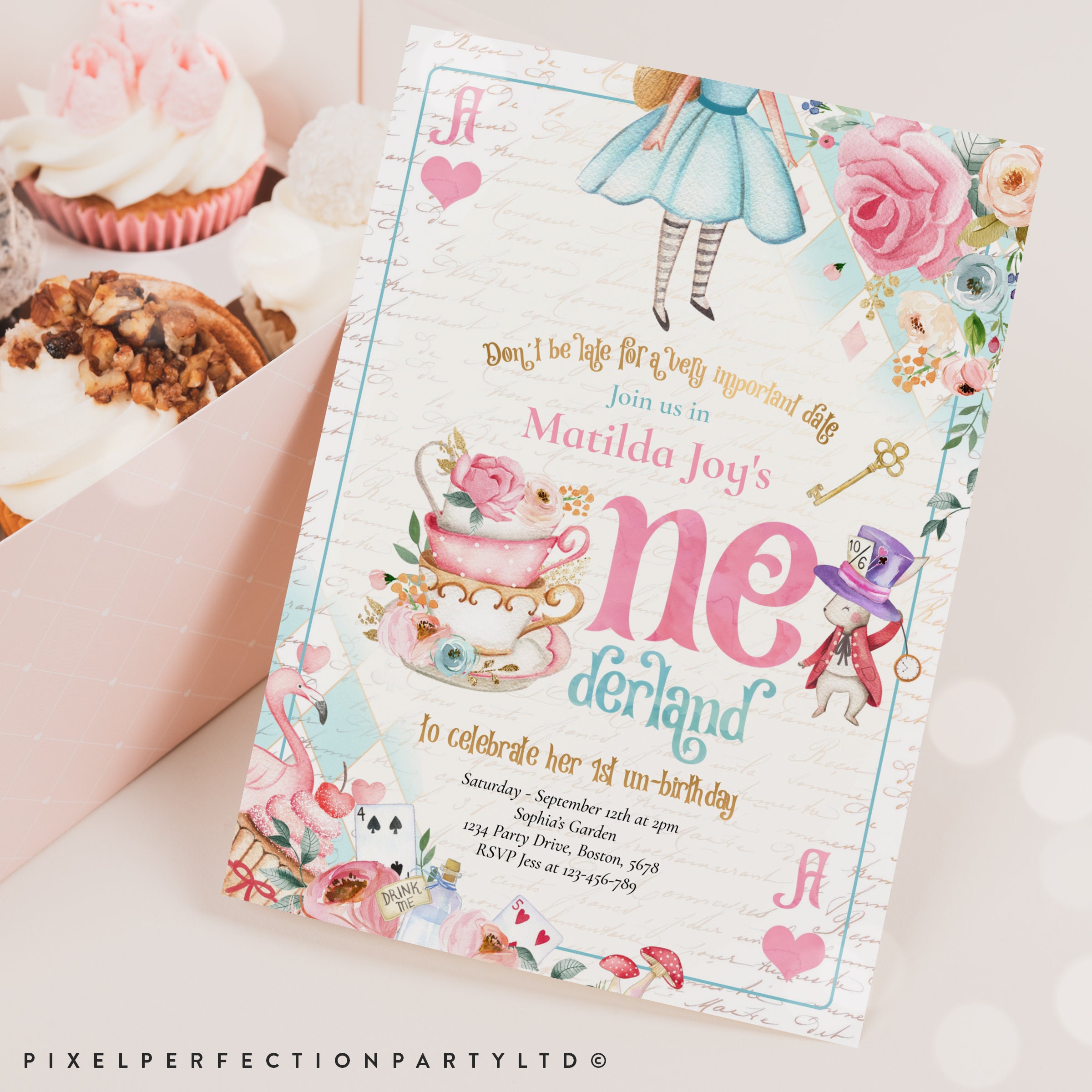 Editable Alice in Wonderland Birthday Invitation Alice in