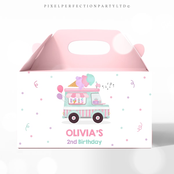 Editable Ice Cream Truck Gable Box Favor Labels Ice Cream Party Gable Gift Box Labels Pink Ice Cream Truck Box Labels Instant Download YU