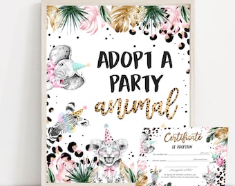 Adopt An Party Animal Adoption Certificate Safari Adoption Certificate & Sign Set Animals Adoption Certificate Sign Instant Download 4ER