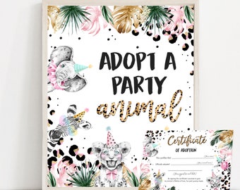 Adopt An Party Animal Adoption Certificate Safari Adoption Certificate & Sign Set Animals Adoption Certificate Sign Instant Download 4ER