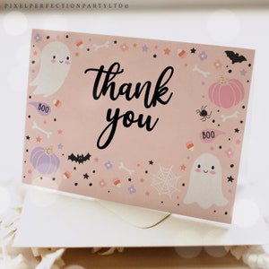 Editable Little Boo Baby Shower Thank You Card Halloween Pink Girl Ghost Baby Shower A Little Boo Is Almost Due Decor Instant Download T3