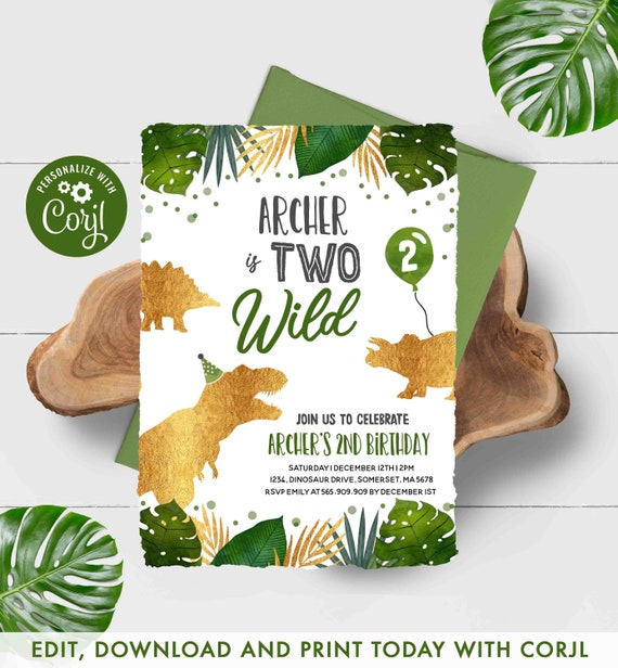 Dinosaur Invitation Dinosaur 2nd Birthday Invite Jungle Two Wild Dinosaur Party T-Rex Prehistoric Dinosaur Party Instant Download File 15 Il_570xn