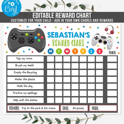 Editable Video Game Reward Chart Video Game Kids Chore Chart | Etsy