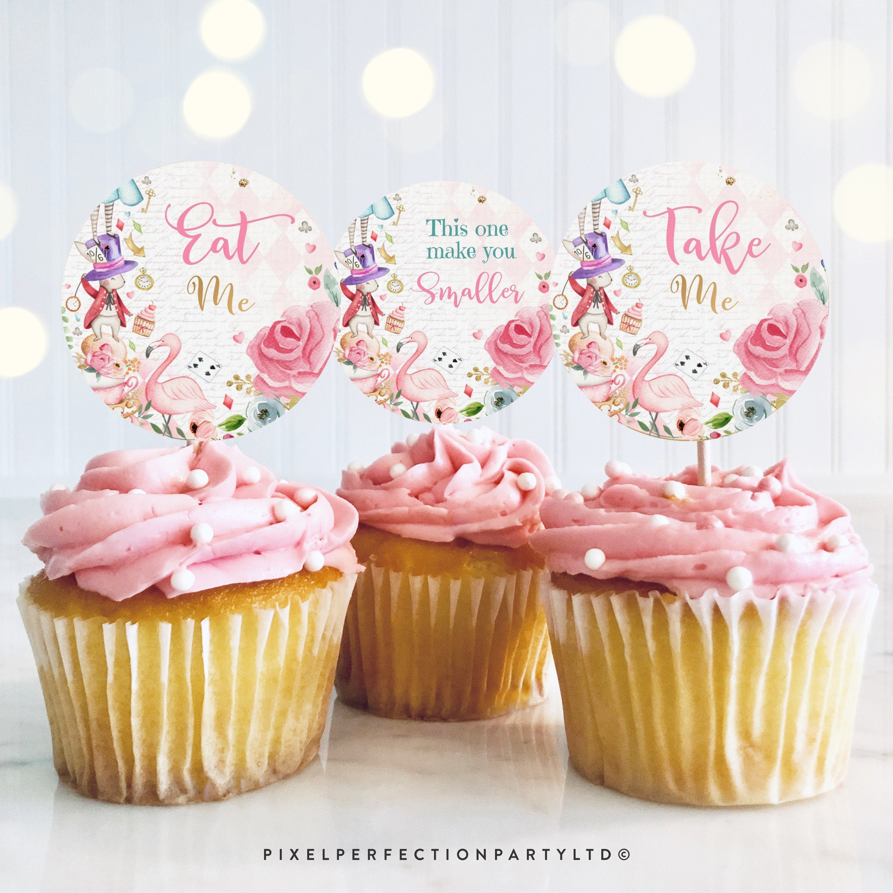 Party Décor Cake Toppers & Picks Editable Alice In Wonderland Cupcake