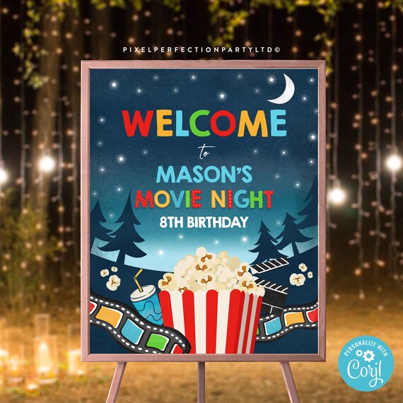 Editable Backyard Movie Birthday Party Sign Backyard Movie