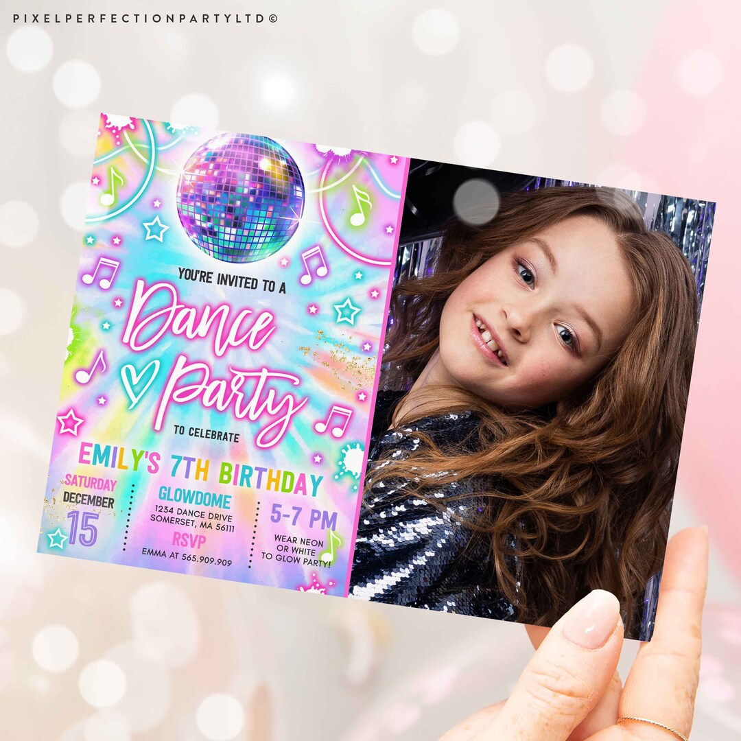 Editable Dance Party Invitation Tie Dye Dance Party Invitation Glow Tie ...