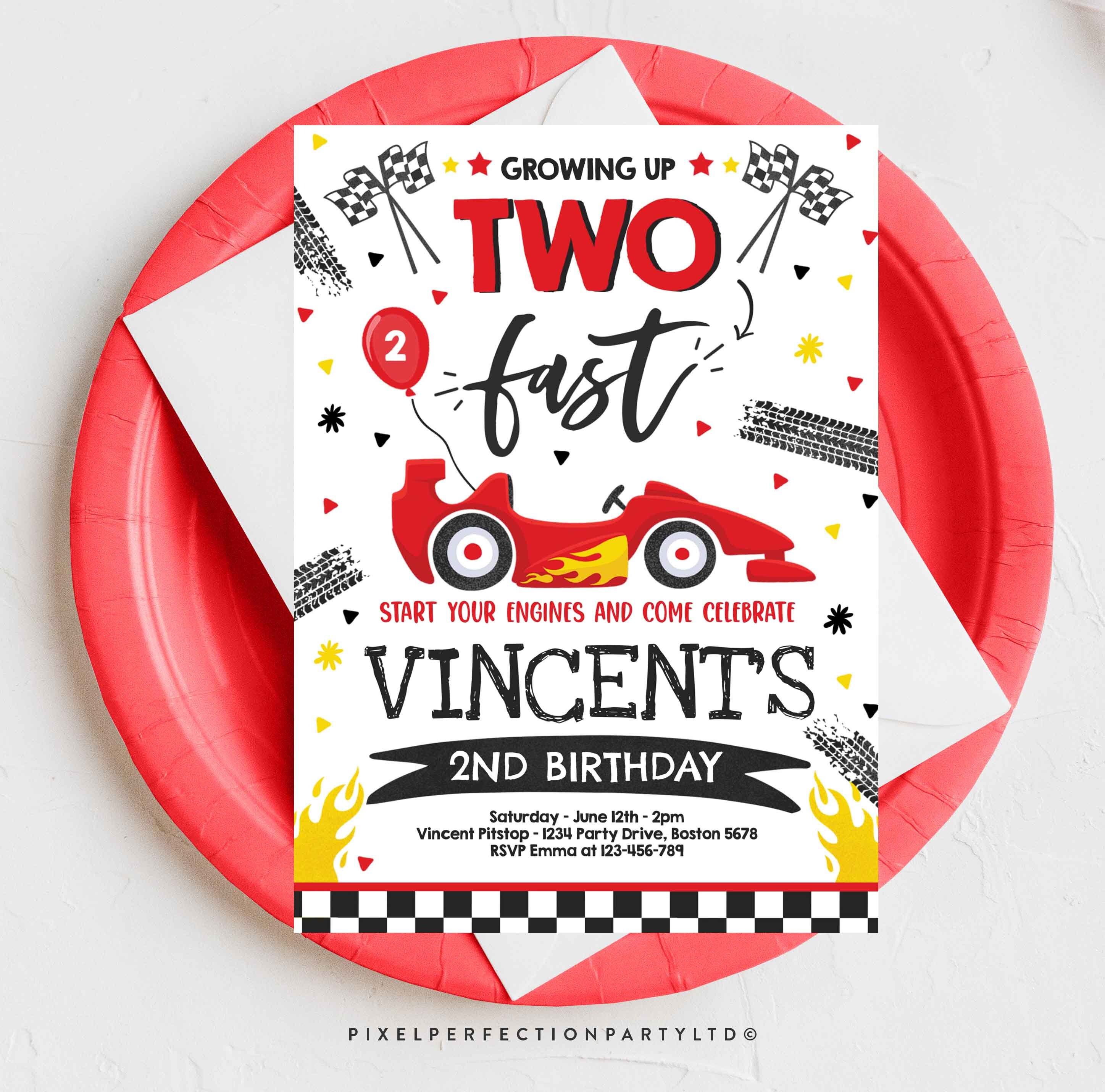 Growing Two Fast Birthday Invitations Racing Cars Party 