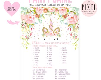 What Is Your Unicorn Name Game Unicorn Party Game Unicorn Party Magical Unicorn Birthday Unicorn Party Game Instant Download Unicorn Game