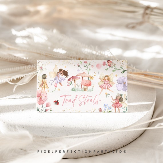 Editable Fairy Birthday Party Folded Food Labels Enchanted Magical Floral Fairy Princess Party Buffet Place Labels Instant Download SF Il_570xn