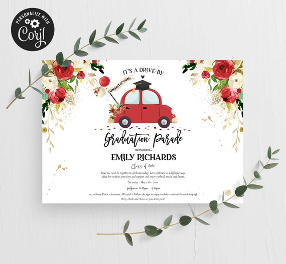 Editable Drive By Graduation Parade Invitation Drive Through Graduation Party Social Distancing Quarantine Graduate 2020 Instant Download FD Il_570xn