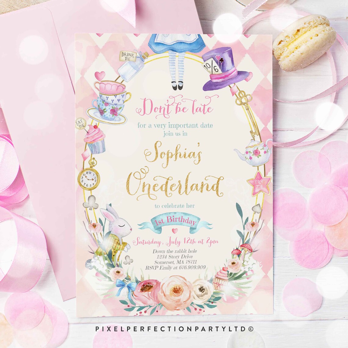 Alice in Onederland Birthday Invitation Alice in Onederland Etsy