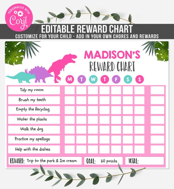 Editable Dinosaur Reward Chart Dinosaur Kids Chore Chart Kids Dinosaur Routine Chart Printable Chore Chart Instant Download Editable File Il_570xn