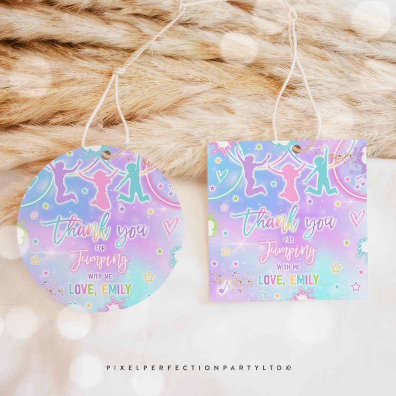 Editable Jump Birthday Party Circle Square Favor Tags Tie Dye Jump Glow Jump Trampoline Party Let's Jump Party Instant Editable File OU Bild 2