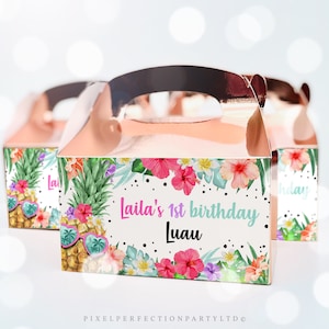 Editable Hawaiian Luau Birthday Gable Box Favor Pineapple 1st Birthday Party Luau 1st Birthday Luau Pineapple Pool Party Instant download P5