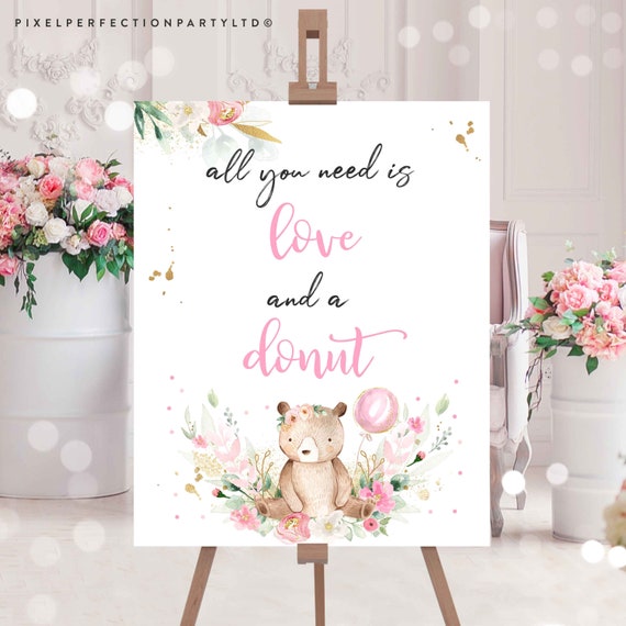 Teddy Bear Baby Shower Table Sign All You Need Is Love Sign We Can Bearly Wait Baby Shower Signs Blue Floral Boy Teddy Bear Baby Shower TB Il_570xn