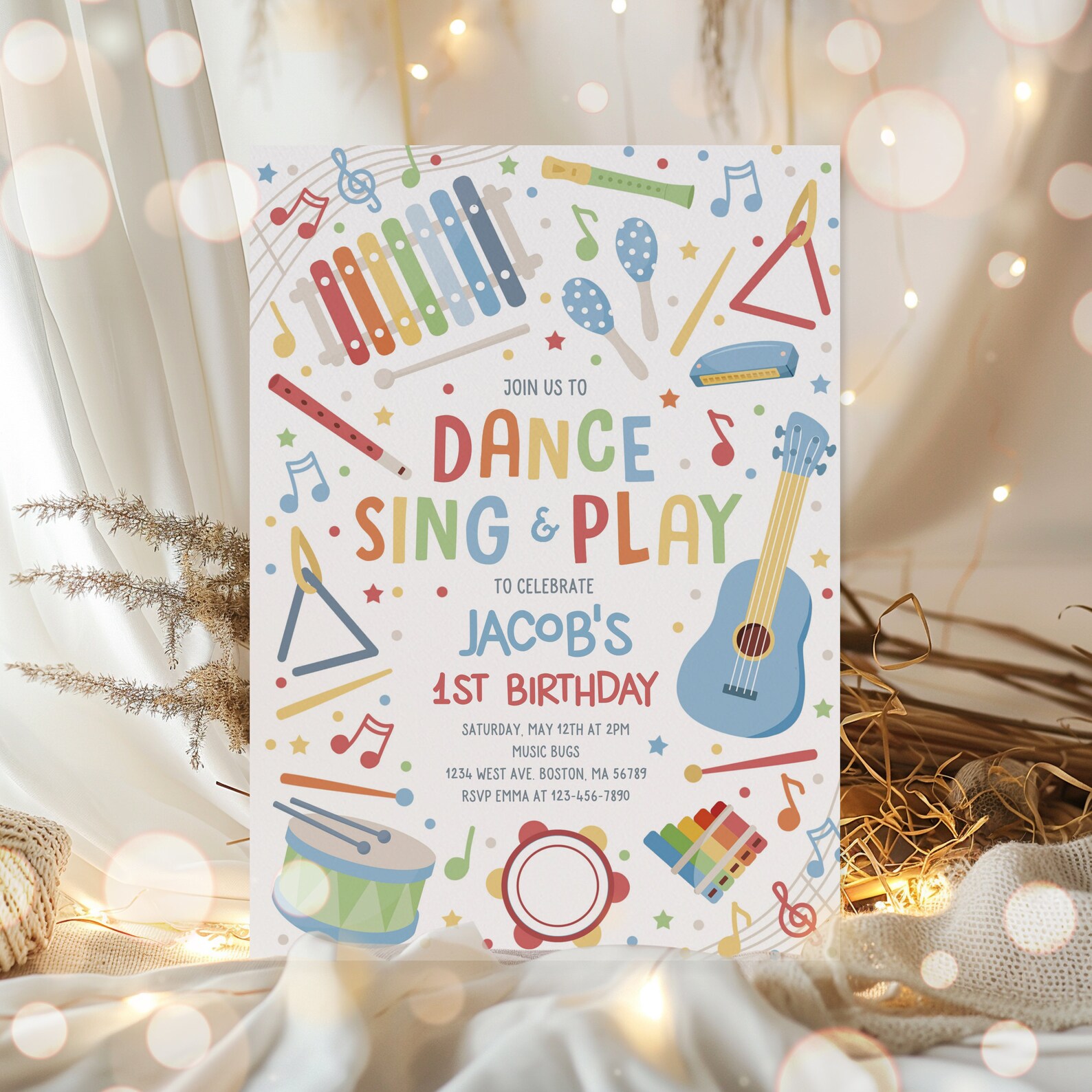 Editable Music Birthday Party Invitation Kids Musical Instruments ...