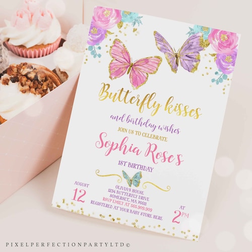 Editable Butterfly Birthday Invitation Girl Butterfly Party Etsy