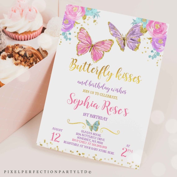 Editable Butterfly Birthday Party Invitation Butterfly Invitation Whimsical Floral Butterfly Floral Butterfly Garden Instant Download BB Il_570xn