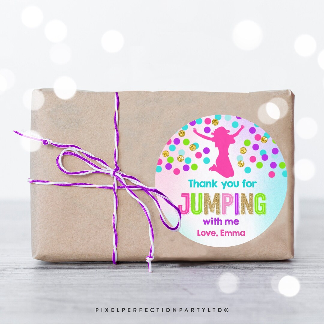 Editable Jump Birthday Party Favor Tags Jump Trampoline Gift Tag Circle